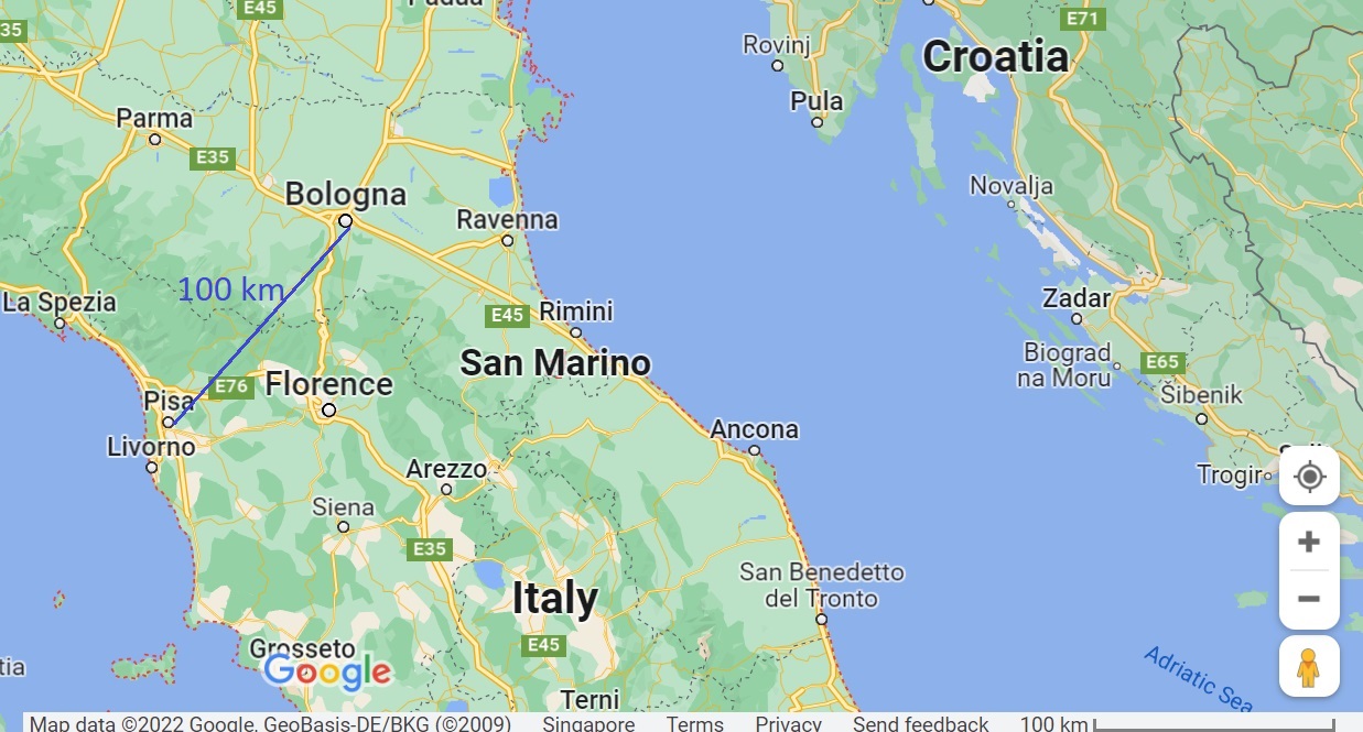 map of bologna to pisa